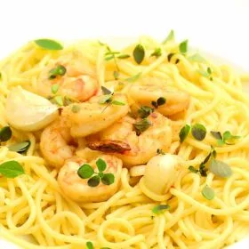 Tiikerirapu-valkosipulipasta